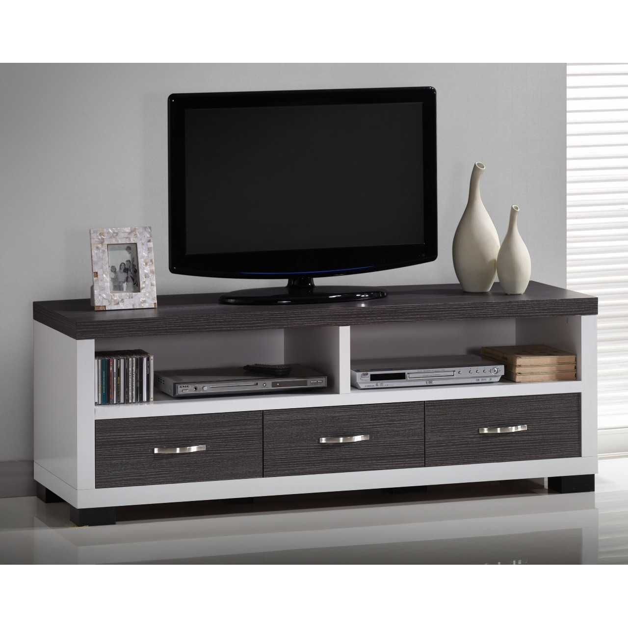 Baxton+Studio+Oxley+59-Inch+Modern+and+Contemporary+Two-tone+White+and+Dark+Brown+Entertainment+TV+Cabinet+with+Three+Drawers